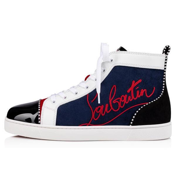 関税込! Christian Louboutin Navy Louis コピーハイカット スニーカー 1200894CMA3